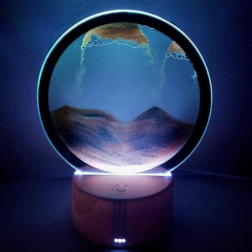Yckeogln 3D Moving Sand Art Table Lamp,360° Rotating Hourglass Decoration Creative Art Sand Art Liquid MotionQuicksand Lights,Flowing Sand Painting Desk Lamp,Bedroom Table Lamp Decoration(Yellow)
