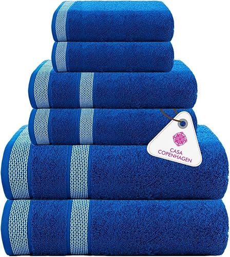 Casa Copenhagen Solitaire 6-teiliges Handtuch-Set – Electric Blue, 600 g/m². 2 Badetücher, 2 Handtücher, 2 Waschlappen aus weicher ägyptischer Baumwolle für Badezimmer, Küche und Dusche