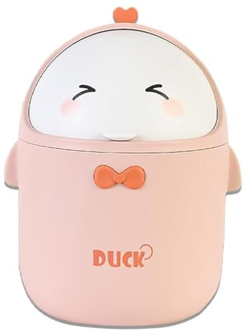 DYOUen Table Trash Bin with Lid Mini Trash Bin Cute Cartoon for Work Tables, Offices, Home (pink)