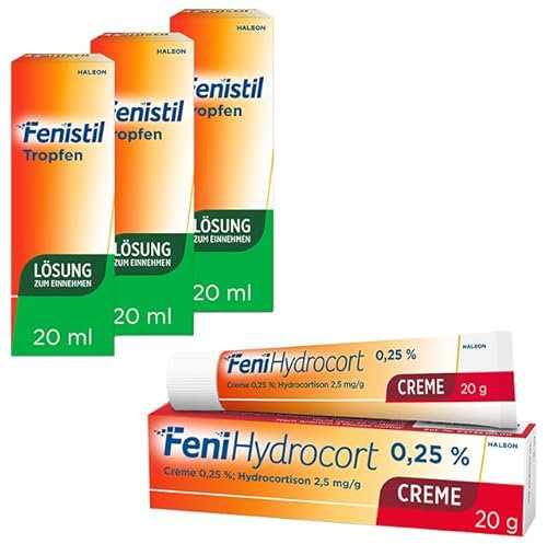 Fenistil Tropfen (3 x 20 ml) + FeniHydrocort Creme 0,25% (20 g): Set zur Linderung bei Juckreiz, Nesselsucht, Insektenstichen, Schwellungen und Rötungen
