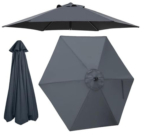 JEDAL Terrassenschirm ersatzdach 6 streben Sonnenschirm Ersatzbezug 200cm 250cm 270cm 300cm Markttisch-Regenschirm Ersatzabdeckung Wasserdicht UV30+(Grau,300cm)
