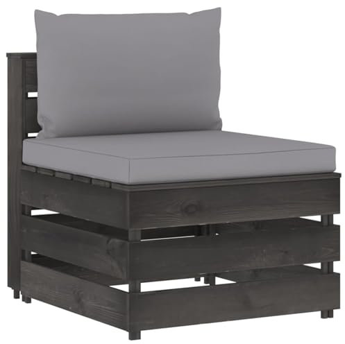 Homgoday Gartensofa, Outdoor-Sofa, Terrazae, zentrales Sofa mit Kissen, imprägniertes Holz, Grau