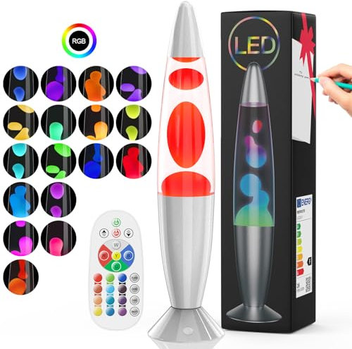 Soarling Nachttischlampe mit 17 Farbwechseln, 13,5“ Lavalampe mit Fernbedienung, Retro Lampe für Kinder und Erwachsene, Deko Stimmungsbeleuchtung für Weihnachten, Geburtstag, Party, Silber