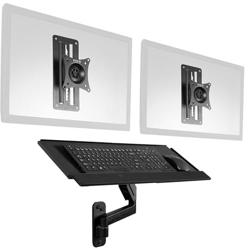 VIVO Sit-Stand 17 to 32 inch Dual Monitor Wall Mount with Pneumatic Arm Keyboard Tray Combo, Height Adjustable, Max VESA 100x100mm, Black, Mount-VWKB2