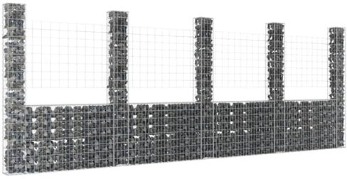 ShGaxin Gabionenkorb U-Form mit 5 Säulen, Gabionen Zaun, Steinkorb Gabione, Gabionenwand, Gabionen Pflanzkübel, Gabionen-hochbeet, Eisen 500x20x200 cm