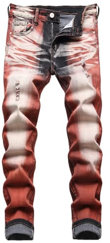 Herren Slim Fit Stretch Jeans Zerrissene Röhrenjeans für Männer, Distressed Destroyed Regular Straight Leg Fashion Comfort Flex Waist Jeanshose, Teenager Lässige Mode Skinny Designer Denim Hose