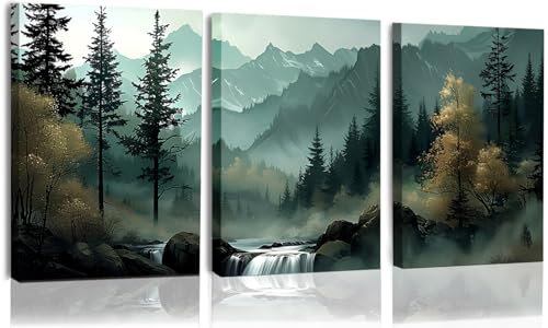 YWQQ Lot de 3 Impression sur Toile, Tableau Decoration Murale Salon Moderne, Arbre Paysage Impression Sur Toile, pour Chambre Salon Peinture Tableau pour Art Déco Murale (Cascade)