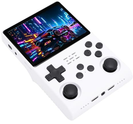 Retro Handheld Spielkonsole, 3,5 Zoll IPS HD-Bildschirm 1.5GHz 64 Bit Zweikern-GPU Tragbare Spielkonsole 30000 Spiele Unterstützt HDMI- und TV-Ausgang Retro-Gaming-Konsole (White)