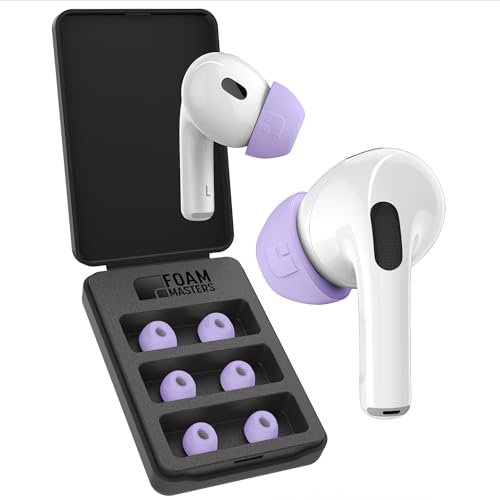 Foam Masters Memory-Schaumstoff-Ohrstöpsel für AirPods Pro 1. & 2. Generation, 3 Paar, Black Magic-Version 6.0, bequem, sicher, verbesserte Geräuschunterdrückung, Ersatzohrstöpsel, Flieder-Lila, S/M/L