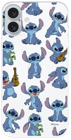 Official Lilo & Stitch Pattern iPhone 16 Plus Case, Transparent to Protect Your Mobile Phone, Flexible Silicone iPhone Case with Official Disney License