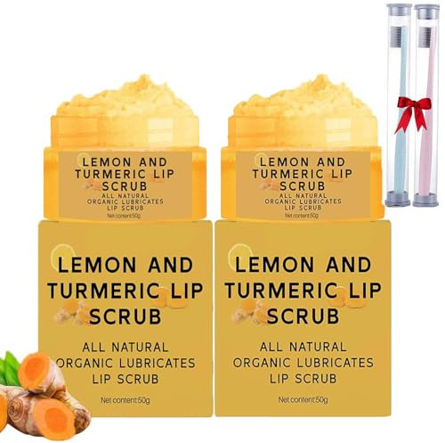 2 StüCk NatüRliches Kurkuma-Zitronen-Lippenpeeling FüR Dunkle Lippen,Peeling-Lippenpeeling Mit Aloe Vera,NäHrendes Zucker-Lippenpeeling, Sanftes Peeling FüR Rissige