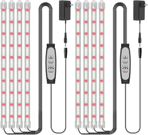 COKOLILA 2er-Pack 4 Stäbe Pflanzenlichtstreifen, Pflanzenlampe Vollspektrum, Pflanzenlicht mit Auto ON/Off Timer 6/12/18H, 3 Lichter Modi, 5 verstellbare, Pflanzenleuchte für Zimmerpflanzen