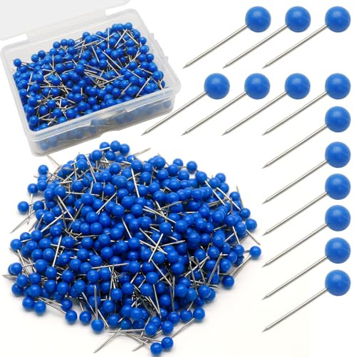 Auvotuis 500 Stück blaue Kartennadeln, 0,3 cm große Kartennadeln, runde Kugelkopf-Karten-Reißzwecken, kleine Reißzwecken für Reisekarte, Pinnwand, Bild, Korktafel, Basteln, Schule, Büro, Zuhause