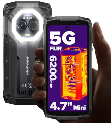 Ulefone Armor Mini 20T Pro 5G Outdoor Handy 4,7” FLIR® Wärmebildkamera, 256GB+16GB/2TB Android 14 50MP 33W/6200mAh IP68/69K mit Taschenlampe Notwarnlicht, Dual SIM Fingerabdruck ID NFC 2 Jahr Garantie
