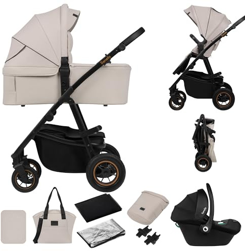 LIONELO AMBER PLUS 3-in-1 Multifunktionaler Kinderwagen von 0 bis 4 Jahren | bis 22 kg mit XL-Babywanne, Kindersitz bis 13 kg, verstellbare Rückenlehne, große 360o Geländeräder, XXL-Verdeck