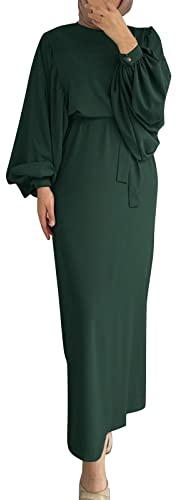 Generic Women's Abaya Long Sleeve Muslim Dress with Hijab Satin Casual Party Praying Clothes, Plus Size, Black, Maxi