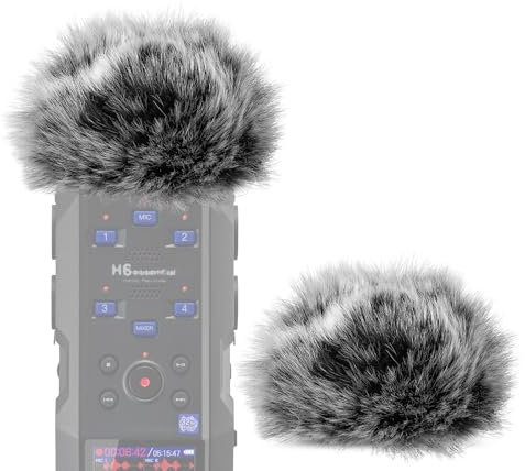 Geekria for Creators Furry Windscreen Compatible with ZOOM H6 essential Handy Recorder, Mic DeadCat Wind Cover Muff, Fluff Cover Windshield, Portable Digital Recorder (Grey / 2 Pack)