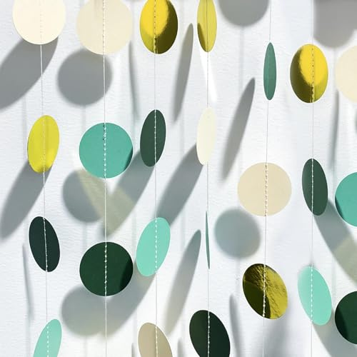 FRKOKRFA 52 Ft Runde Papier Girlande, 4 Stück 4m Grün Gold Banner | Hängende Papier Girlande für Geburtstag Hochzeit Party Deko