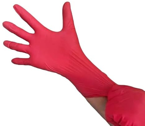 PBHOVIITG Guantes de nitrilo rojos desechables sin polvo, 100/50/10 unidades, for limpieza del hogar, corte pelo, mascotas, jardinería, coches hechos a mano(10PCS,L)