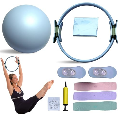 QIAKEFE Pilates Yoga Kits, Pilates-Set, Widerstandsband, Pilates Zubehör für Pilates, Pilates Ringe für Beine, Arme und Oberschenkel (blau)