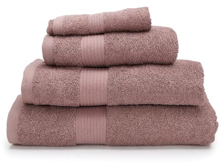 BM Set Asciugamani 4 Pezzi 100% Cotone 500gsm – Morbidi, Assorbenti e Resistenti – Asciugamano Bagno, Viso e Ospite (Rosa Cipria)