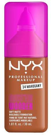 NYX Professional Makeup Make 'Em Wonder Foundation, 24H Soft Matte Aufbaubare Foundation, Mit hoher Deckkraft, Mattes Finish, 34 Mahogany