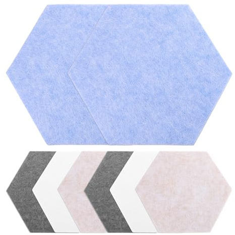 Gogogmee 8 Stück Selbstklebende Sechseckige Filz Pinnwandfliesen Mittlere Größe 10X17X20cm Filz Wandpaneele in Beige Weiß Hellblau Hellgrau Memo Board für Büro Schlafzimmer und