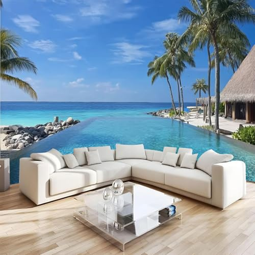 Papier Peint Panoramique Intissé Photo Mural Cocotiers Au Bord De La Mer 500x280 cm 3D Motif Muraux Geant Mat Poster Paysage Décoration murale Art non tissé décoration chambre TV mur salon