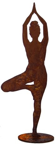 itsisa Dekofigur Yoga Mädchen Eva in Baum Pose H:29 cm im Rost Design - Yogafigur, Wellness, Lebensenergie und Wohlbefinden als Gartendeko, Rostfigur