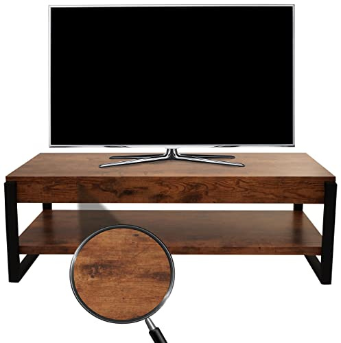 Mendler TV-Rack HWC-L53AM Metall 42x120x44cm - dunkle Wildeiche