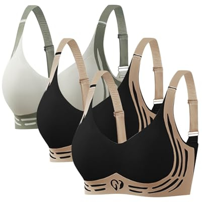 3 Pack Lifting Anti-Sagging Bra for Older Women Gather Wire-Free Push-Up Full Coverage Bras Super Firming Non Wired Seamless Padded Comfort T Shirt Sports Yoga Bralettes Activewear