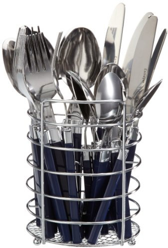 24-tlg. 199-306 Besteck MIRA, Farbe: blau aus Edelstahl 18/0, trowalisiert. Im runden,Besteckkorb, in transparenter transparenter Runddose