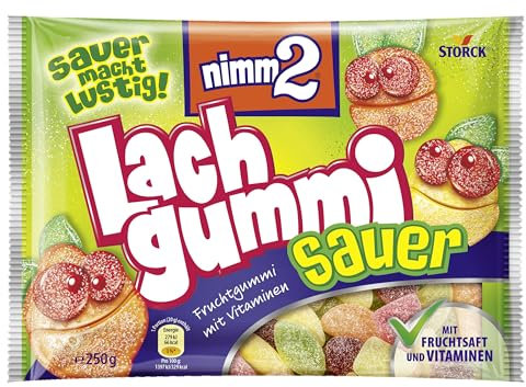 nimm2 Lachgummi Sauer – 1 x 250g – Saure Fruchtgummis mit Fruchtsaft und Vitaminen