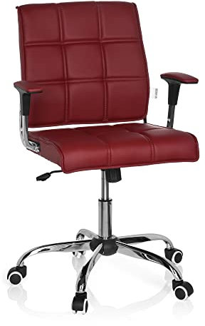 hjh OFFICE 719020 Home-Office Stuhl Ernesto Kunstleder Rot/Chrom moderner Drehstuhl im Retro-Look