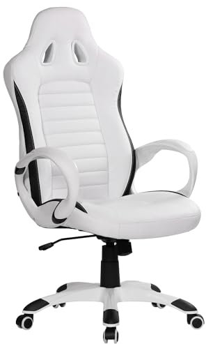 AMSTYLE Bürostuhl Weiß Gaming Chefsessel mit Armlehne gepolstert 110 kg Sport-Sitz Drehstuhl Kopfstütze Race Schreibtischstuhl Gamer Design Modern Drehsessel Racing