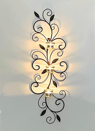 DanDiBo Teelichthalter Metall Wand Braun 131001 Wandteelichthalter 75 cm Wandleuchter Kerzenhalter Wandkerzenhalter Wanddeko Blätter