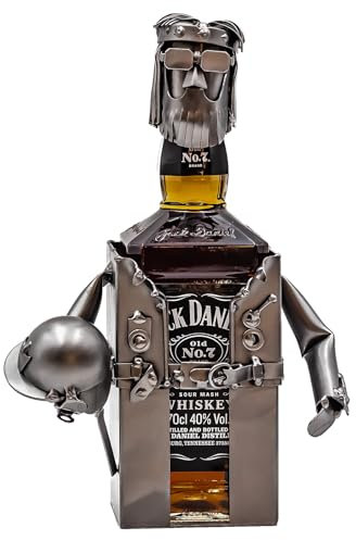 STEEMO Original Schraubenmännchen Flaschenhalter Biker aus Stahl – Geschenk für Motorradfahrer, passend für 0,7L Jack Daniels – stahlhartes Biker-Accessoire