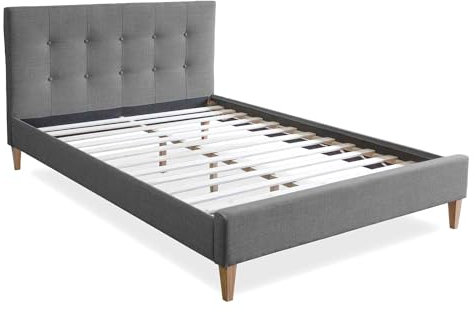 Homestyle4u 1736, Polsterbett 180 x 200 Grau Doppelbett Bettgestell mit Lattenrost
