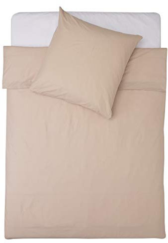 Lumaland Premium Housse de Couette en Parure de lit Polycoton zippée 155 x 220 cm & Taie d´Oreiller 80 x 80 cm. Beige