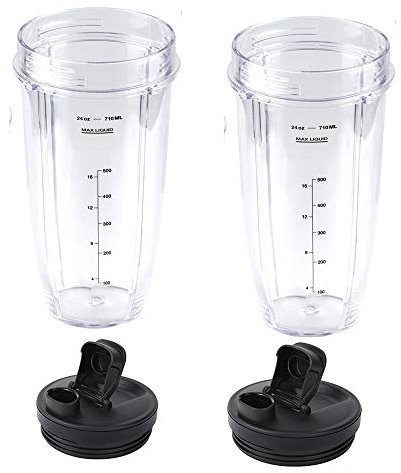 JOYSTAR 2pcs Replacement 24oz Nutri Ninja Cups with Lid for Blender, Transparent, 24oz