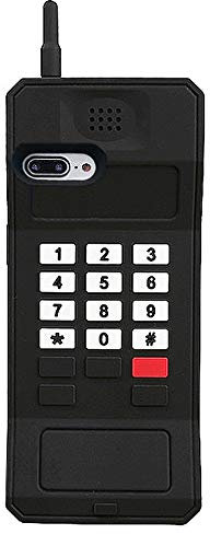 UnnFiko 3D Silicone Case for iPhone 7 Plus/8 Plus, Retro Classic Soft Rubber Bumper Cover with Stand (Retro Cellphone Black)