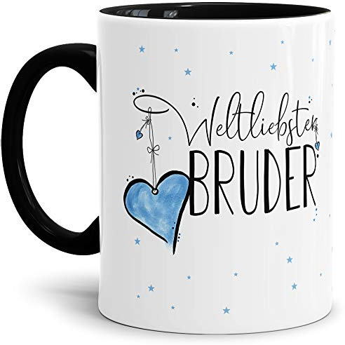 Tasse mit Spruch für den Weltbesten Bruder - Kaffeetasse/Familie/Geschenk-Idee/Mug/Cup/Innen & Henkel Schwarz