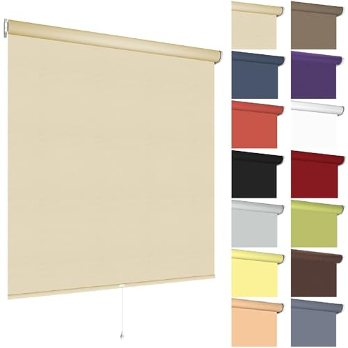 Springrollo Mittelzugrollo Schnapprollo viele Größen und Farben Montage Träger Metall Rollo Vorhang Blickdicht lichtdurchlässig Fenster Sonnenschutz Sichtschutz Blendschutz (60 x 180 cm, Cream)
