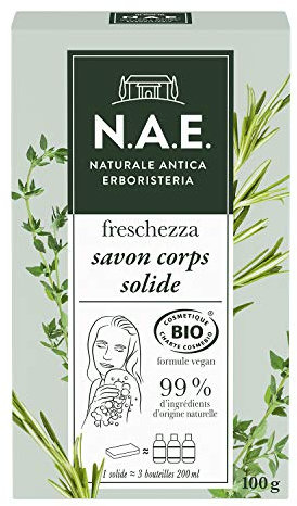 N.A.E. - Savon Solide Douche Corps Rafraichissant BIO - Gel Douche - Certifié Bio - Formule Vegan - 99 % d'ingrédients d'origine naturelle - Savon de 100 g