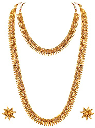 Aheli Women's Gold Tone Long and Short Necklace Earrings Jewelry Set Combo Wear