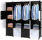 Armoire Penderie Modulable Portable Grande Capacité Storage avec Portes Étagère de Etagères Empilables Plastique Rangement Chambre Adultes pour Chaussures Vêtements Jouets Noir Blanc 16 Cubes