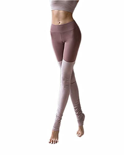 Kissprom Damen-Leggings mit Steigbügel, mit Innentasche, hohe Taille, lockere Socken, Taupe und Pinkish Purple, Groß