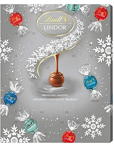 Lindt Lindor Blissful Milk White Swiss Chocolate Trüffel Adventskalender 300g mit einem Dankesaufkleber - Silber-Familienspaß Weihnachten 2024