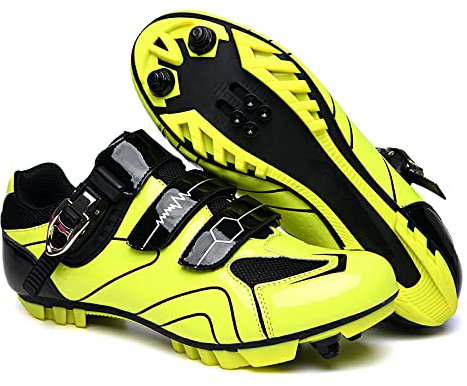 GZQIAWY Radfahren MTB Schuhe Herren Sport Route Cleat Road Dirt Bike Speed Flat Sneaker Racing Damen Fahrrad Mountain SPD Biking Gelber Berg 46