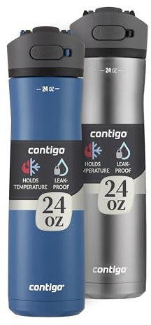 Contigo 24oz Leakproof Stainless Steel Water Bottle with Straw & Handle Dual Insulated for Cold & Hot Drinks -(Pack of 2)